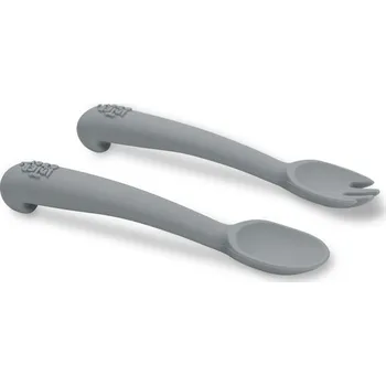 Příbor Interbaby Set Silikonová Lžička + vidlička šedá