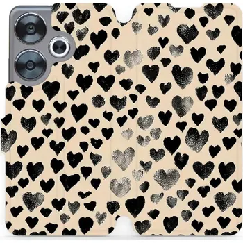 Pouzdro na mobilní telefon Flipové pouzdro Mobiwear - Xiaomi Poco F6 5G - VA51S Černá srdíčka (Knížkové flip pouzdro, obal, kryt na mobil Xiaomi Poco F6 5G - VA51S Černá srdíčka, materiál Umělá kůže + TPU - ochrana 360°, stojánek, silikonová vanička, magnetické zavírání)