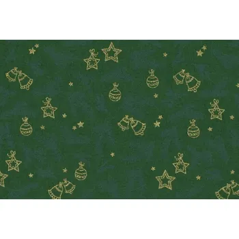 Vánoční látka z bavlny v zelené barvě s potiskem větvičky a ozdob 20717/025