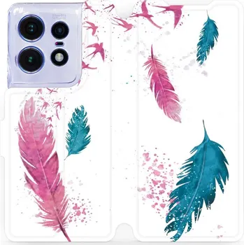 Pouzdro na mobilní telefon Flipové pouzdro Mobiwear - Motorola Edge 50 Pro - MR08S Pírka (Knížkové flip pouzdro, obal, kryt na mobil Motorola Edge 50 Pro - MR08S Pírka, materiál Umělá kůže + TPU - ochrana 360°, stojánek, silikonová vanička, magnetické zavírání)