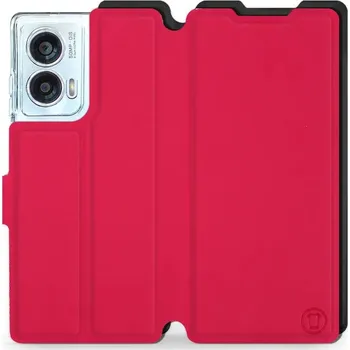 Pouzdro na mobilní telefon Flipové pouzdro Mobiwear Semiš - Motorola Edge 50 Fusion - Rudé & Černé (Knížkové semišové flip pouzdro, obal, kryt na mobil Motorola Edge 50 Fusion - Rudé & Černé, materiál semiš + TPU, ochrana 360°, stojánek, silikonová vanička, magnetické zavírání)