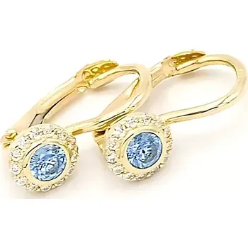 Náušnice B&B Goldinvestic Zlaté náušnice s modrým kamínkem a zirkony 1,40g Žlutá