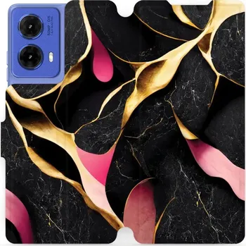 Pouzdro na mobilní telefon Flipové pouzdro Mobiwear - Motorola Moto G85 5G - VP35S Černý a zlatavý mramor (Knížkové flip pouzdro, obal, kryt na mobil Motorola Moto G85 5G - VP35S Černý a zlatavý mramor, materiál Umělá kůže + TPU - ochrana 360°, stojánek, silikonová vanička,)