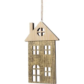 Vánoce Dekorace, dřevěná, závěsná, DOMEČEK, 11,5x19 cm, 1 kus