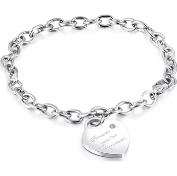 Náramek Ocelový náramek stříbrné barvy - srdcovitý zámek, nápis "Forever you´re my lover", zirkon
