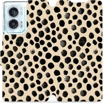 Pouzdro na mobilní telefon Flipové pouzdro Mobiwear - Motorola Edge 50 Fusion - VA50S Černé puntíky (Knížkové flip pouzdro, obal, kryt na mobil Motorola Edge 50 Fusion - VA50S Černé puntíky, materiál Umělá kůže + TPU - ochrana 360°, stojánek, silikonová vanička, magnetické zavírání