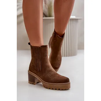 Dámské kozačky Dámské boty na podpatku z eko semiše zateplené Nevitas Barva: Béžová, Velikost: 40
