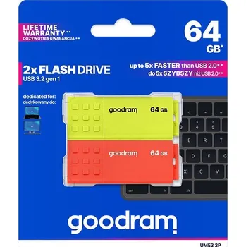 USB flash disk GOODRAM Flash Disk 2x64GB UME3, USB 3.0, žlutá, oranžová