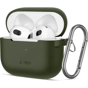 Pouzdro na mobilní telefon TECH-PROTECT SILICONE HOOK APPLE AIRPODS 3 OLIVE GREEN