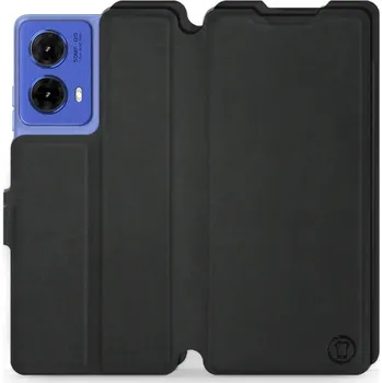 Pouzdro na mobilní telefon Flipové pouzdro Mobiwear Semiš - Motorola Moto G85 5G - Černé (Knížkové semišové flip pouzdro, obal, kryt na mobil Motorola Moto G85 5G - Černé, materiál semiš + TPU, ochrana 360°, stojánek, silikonová vanička, magnetické zavírání)