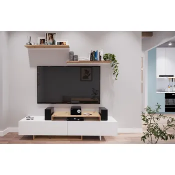 Obývací stěna Obývací sestava TOMPA barva bílá/dub artisan