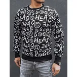 Dstreet Módní černá mikina s potiskem a bez kapuce