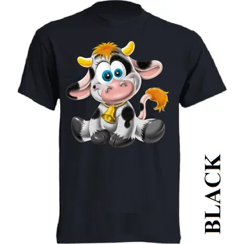 Dívčí tričko levné-dětské-bavlnene-tričko-potisk-kravička Barva: Black -černá, velikost: 128