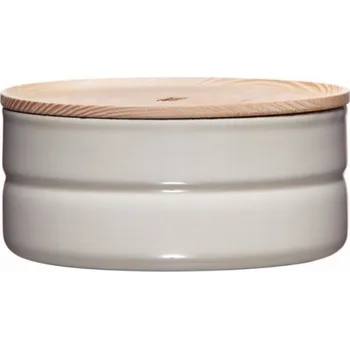Dóza na potraviny Riess - Nízká kuchyňská nádoba s dřevěným krytem 0,6l Světle šedá