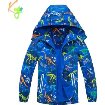 Chlapecká bunda Chlapecká šusťáková bunda zateplená Kugo B2998 modrá (chlapecká podzimní bunda s dinsaury)