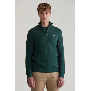 Pánský svetr SVETR GANT COTTON TEXTURED HALF ZIP TARTAN GREEN