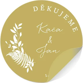 Svatební dekorace Svatební samolepky s vlastními jmény a datem svatby KAPRADÍ ( 10 Ks ) Barva: Zlatá