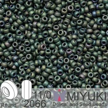 Korálek Korálky Miyuki Round 11/0. Barva 2066 Matte Metallic Dark Green Iris. Balení 5g.