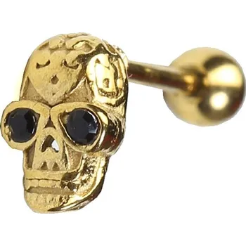 Náušnice Troli Pozlacená piercingová náušnice Lebka s černými krystaly + 2 měsíce na vrácení zboží