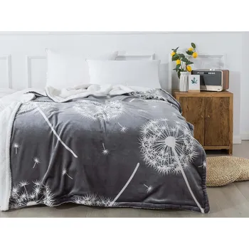 deka XPOSE® Mikroplyšová deka PAMPELIŠKY s beránkem - šedá 200x220 cm, Mikroplyš s beránkem + Prodloužená možnost vrácení zboží do 50 dnů