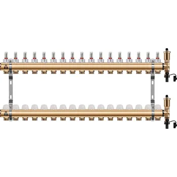 rozdělovač topení Wigell Podlahový rozdělovač WIGELL, 17 okruhů, mosazný + automatické odvzdušňování
