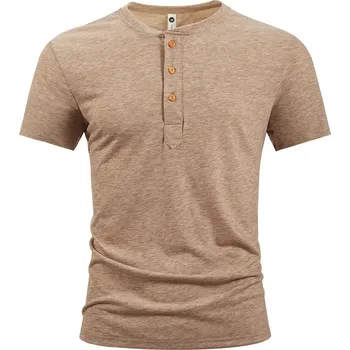 Pánské slim fit tričko s knoflíky Barva: Khaki, Velikost: M