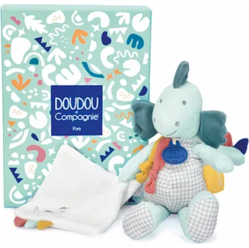 plyšák Doudou Dárková sada - Plyšový dinosaurus s dečkou 25 cm zelený