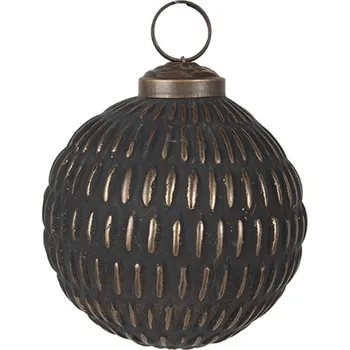 Vánoční ozdoba Šedá skleněná vánoční cetka se zlatými proužky ve tvaru koule Corniel – 8x8 cm