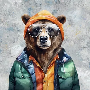 Teplákovina Hipster medvěd, panel 50x40 (E) (Panely a ladící metráž)