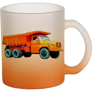 skleněný hrnek nákladní auto oranžový (hrneček s tahačem matné sklo TRUCK)