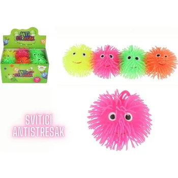 Dětský míč Teddies Míček chlupatý - antistresový mačkací silikon - 8 cm - se světlem