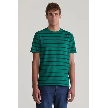 Pánské oblečení TRIČKO GANT STRIPED SS TSHIRT DEEP FOREST GREEN