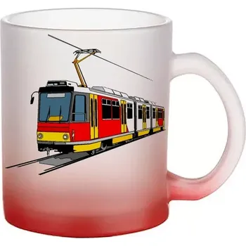 skleněný hrnek tramvaj II (hrneček s tramvají matné sklo )
