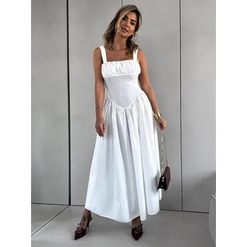 Dámské šaty Bílé dlouhé řasené trendy šaty PELYT Velikost: ONESIZE