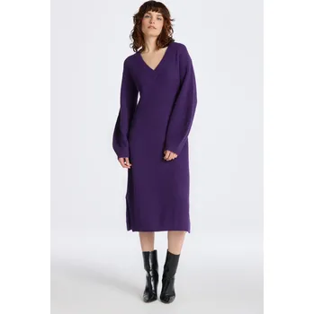 Dámské šaty ŠATY GANT WOOL RIB V-NECK DRESS PANSY PURPLE