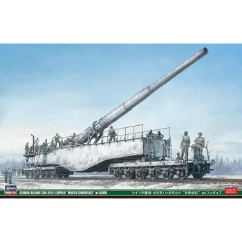 Plastikový model Hasegawa 1/72 German Railway Gun K5 (E) Leopold Winter Camouflage w/Figure