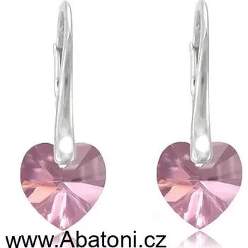 Náušnice Swarovski Elements Heart krystal 10mm - Stříbrné náušnice visací růžové srdce, srdíčka 31012.4 Antique Pink (růžová tmavá, starorůžová, vintage)
