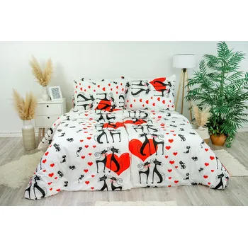 Povlečení Stanex Ložní povlečení bavlněné kočky červeno-černé (LS296) rozměr: 140 x 200 + 90 x 70, Zapínání: Knoflíkové