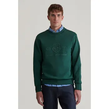 Pánská mikina MIKINA GANT REG TONAL SHIELD C-NECK SWEAT TARTAN GREEN