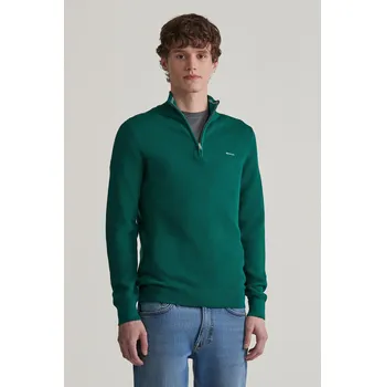 Pánský svetr SVETR GANT COTTON PIQUE HALFZIP DEEP FOREST GREEN