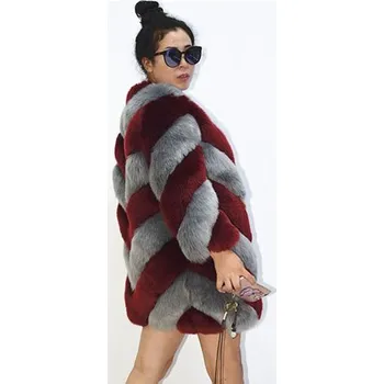 Dámská parka Dámský kožich vícebarevný s asymetrickými pruhy a prošíváním Velikost: 3XL, Barva (Varianta): Vínově červené a šedé