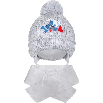 Čepice Zimní dětská čepička se šálou New Baby pejsek Barva: Šedá, Velikost: 104 (3-4r)