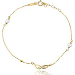 Zlatý náramek s přírodními perlami a zirkony Au 585/1000