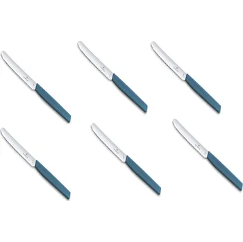 Sada nožů na zeleninu/stolování SWISS MODERN modrý 11 cm, 6ks - Victorinox (Příborový nůž SWISS MODERN, set 6 ks, 11 cm modrý - Victorinox)