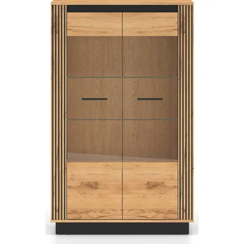 Knihovna Skleněná vitrína dub craft zlatý/černá URSO 05