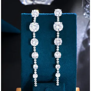 Náušnice B-TOP Visací dlouhé náušnice Silver Line s AAA zirkony - postříbřené