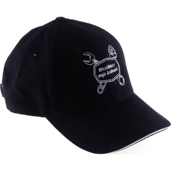 Kšiltovka MDtools Baseballová čepice, černá s bílým proužkem "MojeDílna moje království"