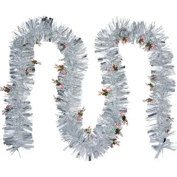 Vánoční ozdoba Stříbrný vánoční řetěz na stromeček s vánočními lízátky Josephina – 200 cm