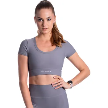 BrainMax dámský žebrovaný zkrácený top s krátkým rukávem, šedá Velikost: XS Sportovní top pro ženy s žebrováním