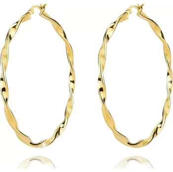 Náušnice Stříbrné náušnice 925 - výrazné zahnuté kruhy zlaté barvy, jemná mřížka, francouzský zámek, 55 mm